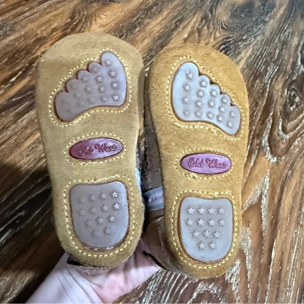 Old‎ West Baby Girl Size 1 Pink & Brown Boots Crib Shoes Cowgirl Western Cowboy